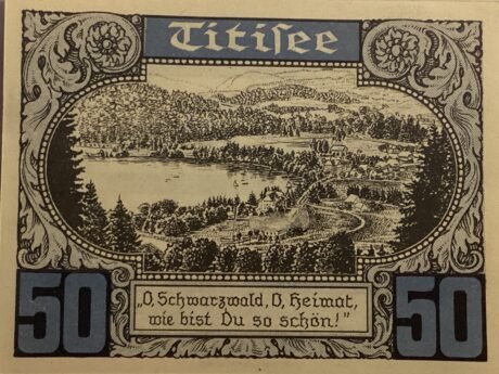 Реверс банкноты 50 fenigów Todtmoos, Menzenschwand, St. Blasien, Titisee, Bernau (Niemcy) 1922