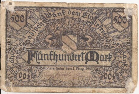 Аверс банкноты 500 marek Badische Bank (Niemcy) 1922