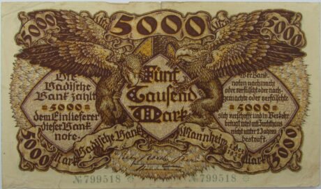 Аверс банкноты 5000 марок Badische Bank (Германия) 1922 года