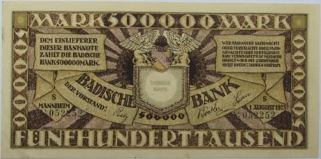 Аверс банкноты 500000 marek Badische Bank (Niemcy) 1923