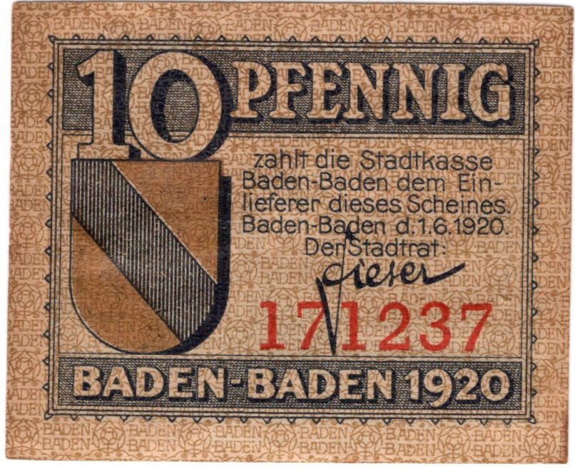 Аверс банкноты 10 пфеннигов (Германия) 1920 года