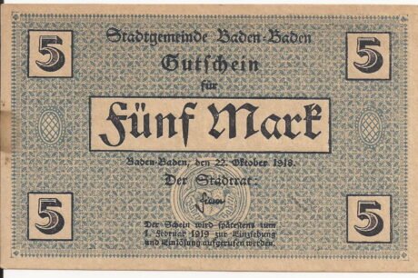 Аверс банкноты 5 marek (Niemcy) 1918
