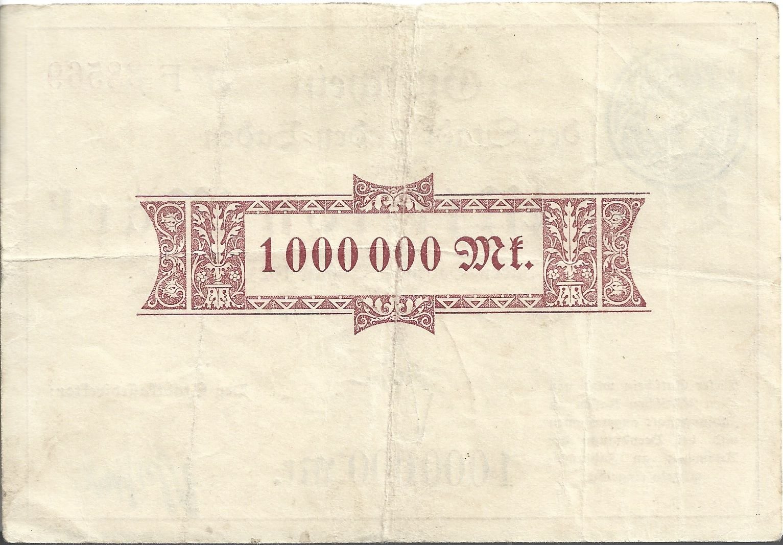 Реверс банкноты 1000000 марок (Германия) 1923 года