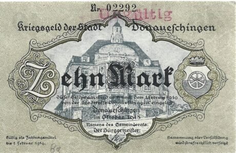 Аверс банкноты 10 marek (Niemcy) 1919