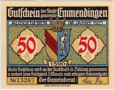 Аверс банкноты 50 fenigów (Niemcy) 1921