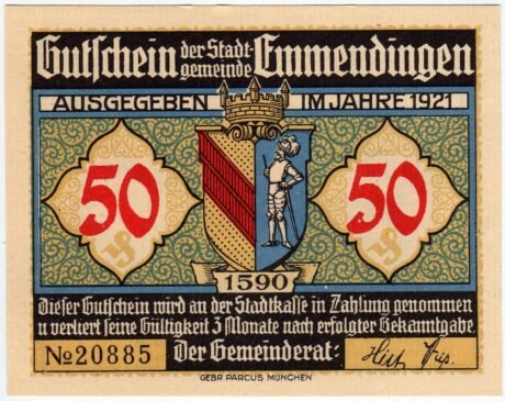 Аверс банкноты 50 fenigów (Niemcy) 1921