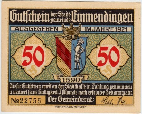 Аверс банкноты 50 fenigów (Niemcy) 1921