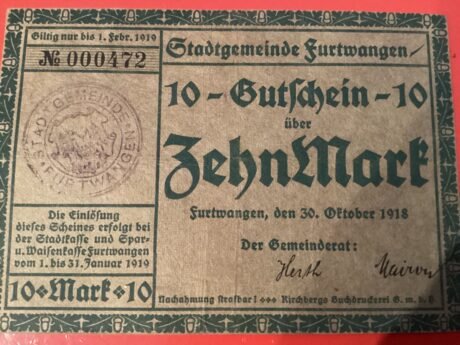 Аверс банкноты 10 marek (Niemcy) 1918