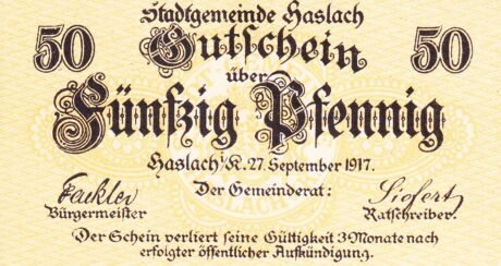 Аверс банкноты 50 fenigów (Niemcy) 1917