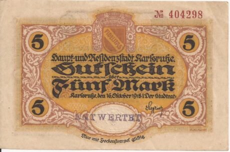 Аверс банкноты 5 marek (Niemcy) 1918