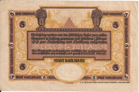 Реверс банкноты 5 marek (Niemcy) 1918