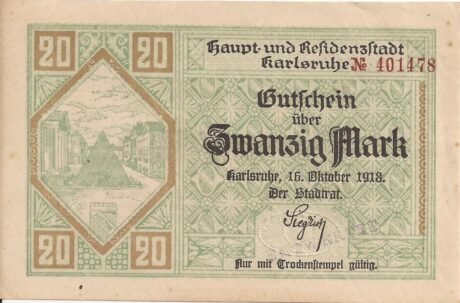 Аверс банкноты 20 marek (Niemcy) 1918