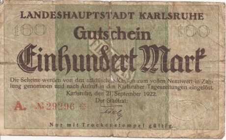 Аверс банкноты 100 marek (Niemcy) 1922