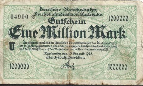 Аверс банкноты 1000000 марок Reichsbahndirektion (Германия) 1923 года