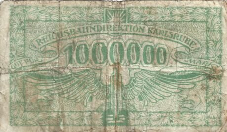 Реверс банкноты 1000000 марок Reichsbahndirektion (Германия) 1923 года