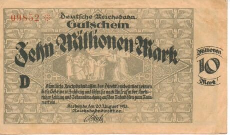 Аверс банкноты 10000000 Reichsbahndirektion (Germany) 1923