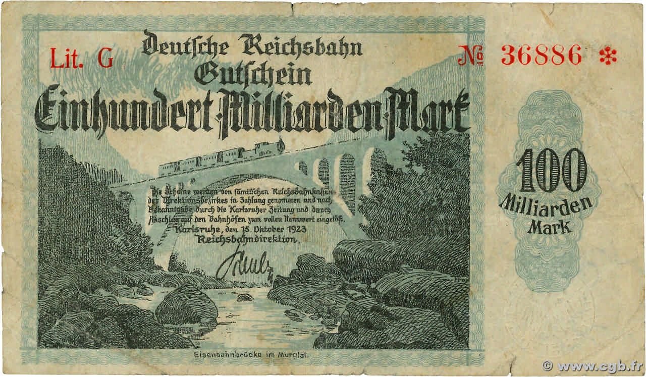 Аверс банкноты 100000000000 марок Reichsbahndirektion (Германия) 1923 года