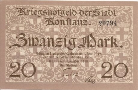 Аверс банкноты 20 marek (Niemcy) 1918