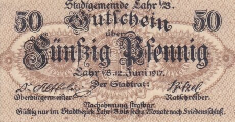 Аверс банкноты 50 fenigów (Niemcy) 1917