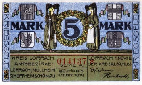 Аверс банкноты 5 marek (Niemcy) 1918