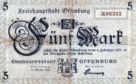 Аверс банкноты 5 marek (Niemcy) 1918