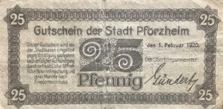 Аверс банкноты 25 fenigów (Niemcy) 1920