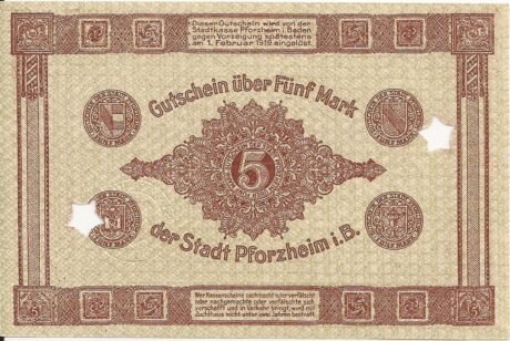 Реверс банкноты 5 marek (Niemcy)