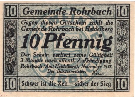 Аверс банкноты 10 fenigów (Niemcy) 1917