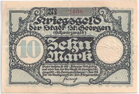 Аверс банкноты 10 marek (Niemcy) 1919