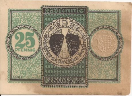 Реверс банкноты 25 fenigów (Niemcy) 1919