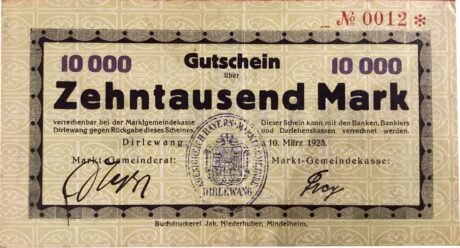 Аверс банкноты 10000 marek dirlewang (Niemcy) 1923