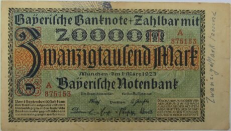 Аверс банкноты 20000 marek Bayerische Notenbank (Niemcy) 1923