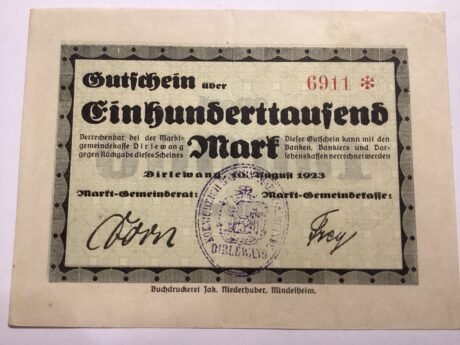 Аверс банкноты 100000 marek dirlewang (Niemcy) 1923