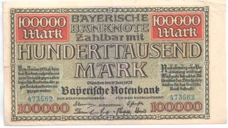 Аверс банкноты 100000 marek Bayerische Notenbank (Niemcy) 1923