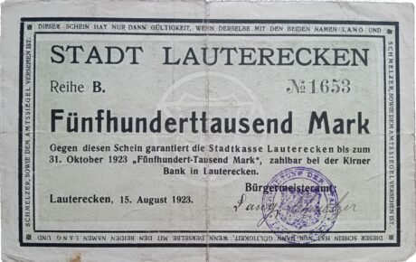 Аверс банкноты 500000 marek Lauterecken (Niemcy) 1923