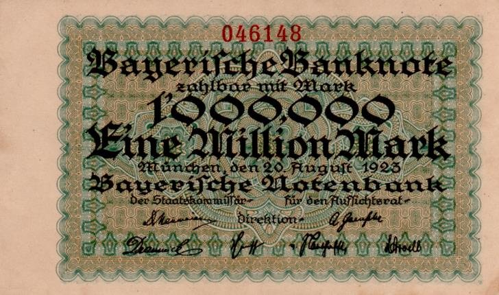 Аверс банкноты 1000000 марок Bayerische Notenbank (Германия) 1923 года