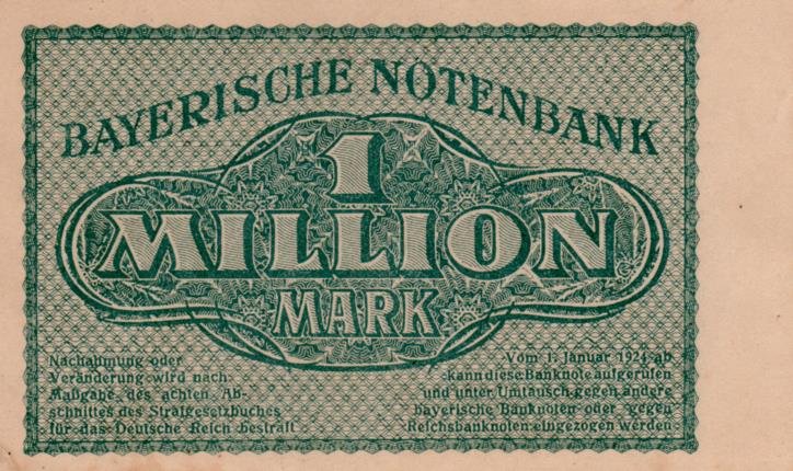 Реверс банкноты 1000000 марок Bayerische Notenbank (Германия) 1923 года