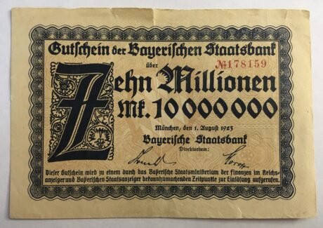 Аверс банкноты 10000000 marek Bayerische Staatsbank (Niemcy) z 1923 r.