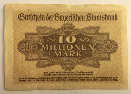 Реверс банкноты 10000000 marek Bayerische Staatsbank (Niemcy) z 1923 r.