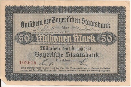 Аверс банкноты 50000000 марок Bayerische Staatsbank (Германия) 1923 года
