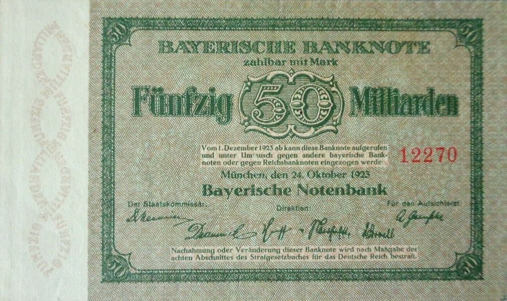 Аверс банкноты 50000000000 марок Bayerische Notenbank (Германия) 1923 года