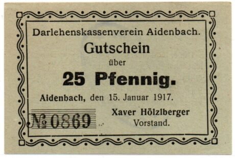 Реверс банкноты 25 fenigów (Niemcy) 1917