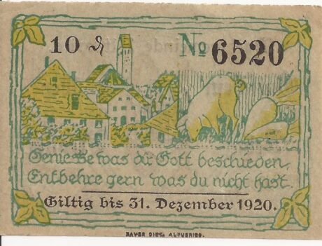 Реверс банкноты 10 fenigów (Niemcy) 1920