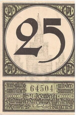 Аверс банкноты 25 fenigów (Niemcy) 1920