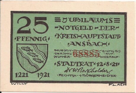 Аверс банкноты 25 пфеннигов (Германия) 1921 года