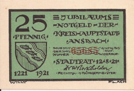 Аверс банкноты 25 fenigów (Niemcy) 1921