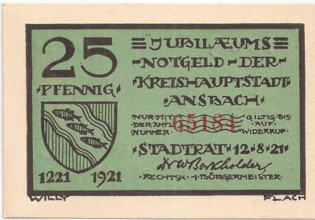 Аверс банкноты 25 fenigów (Niemcy) 1921