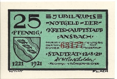 Аверс банкноты 25 fenigów (Niemcy) 1921