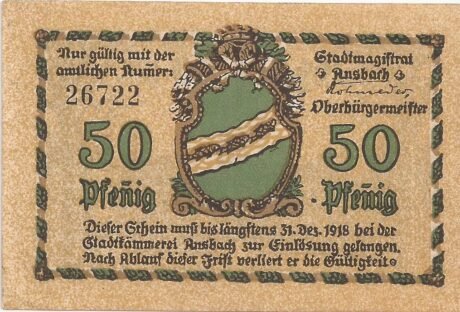Аверс банкноты 50 fenigów (Niemcy) 1918