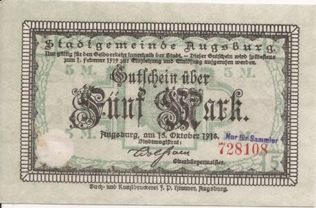 Аверс банкноты 5 marek (Niemcy) 1918